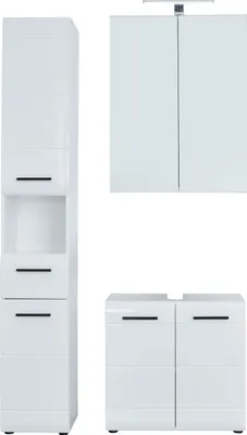 Produktbild von trendteam Bad 3-teilige Kombination Skin/Gloss/Line Weiß Nachbildung/Weiß Hochglanz Tiefzieh 115 x 182 x 31 cm