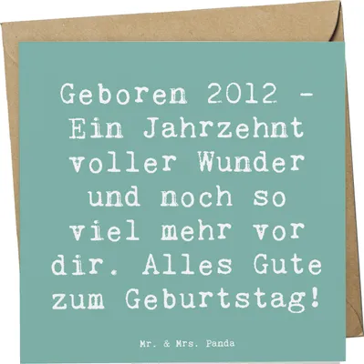 Produktbild von Mr. & Mrs. Panda Klappkarte Spruch 2012 Geburtstag - Meeresbrise - Geschenk, Alter, Glückwunschkarte, faltkarte, Jahr, anlasskarte, Grußkarte, besondere Ereignisse