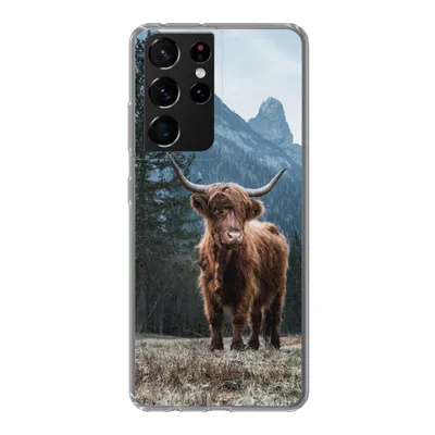 Produktbild von MuchoWow® Handyhülle Schutzhülle Hülle für Samsung Galaxy S21 Ultra Schottische Highlander - Berg - Landschaft - Bäume - Kuh - Natur Silikon Softcase Handy Hülle - Mobiltelefon