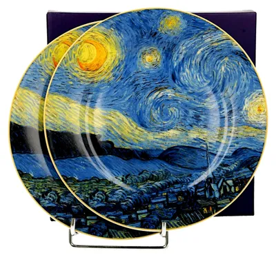 Produktbild von ART GALLERY 2er Set Dessertteller STARRY NIGHT inspired by Van Gogh New Bone China Porzellan