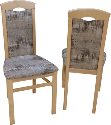 Two dining chairs are shown against a white background.