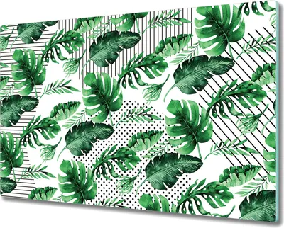 Produktbild von Glas-Herdabdeckplatte Glaskeramikkochfeld-Abdeckung Spritzschutz - 80x52 cm - Linien und Blätter