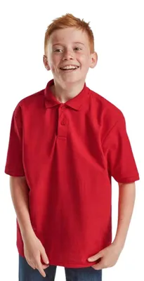 Image de T-shirt Kinder, marque Fruit of the Loom, modèle unie, en coton, polo, couleur rouge, taille 164