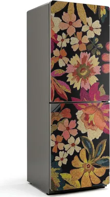 Produktbild von Blumenstickmuster – Magnetische Kühlschrank Abdeckung – Dekorfolie magnetisch Küche – Kühlschrank Magnet Deko – selbstklebende Magnettafel – Magnetfolie für Kühlschranktür – 70x190 cm