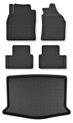 Image de Tapis en caoutchouc + bac de coffre pour Nissan Micra K14 2017- (coffre standard) – 5 pièces, noirs, semi-universel, adapté