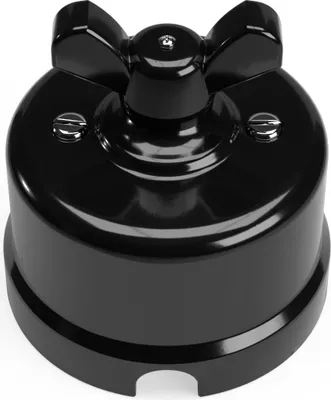 Immagine prodotto di Creative-Cables Interruttore Deviatore in porcellana con dado a farfalla – (Nero con dado nero, Ø 66,5 mm, h 69 mm) – Fissaggio a parete – 10AX 250V CE