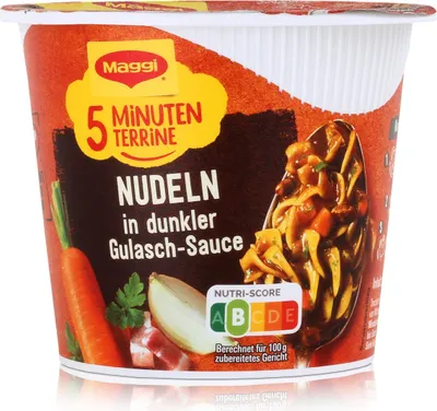 Produktbild von Maggi 5 Minuten Terrine Nudeln in dunkler Gulasch-Sauce 60g (1er Pack)