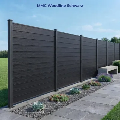 Produktbild von WPC Zaun Komplettset 180 x 180 cm Schwarz– Sichtschutzzaun mit Alupfosten zum Einbetonieren