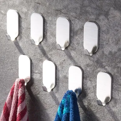 Produktbild von Selbstklebender Wandhaken, 8 Stück Küchenhandtuchhalter, Badezimmer-Handtuchhaken ohne Bohren, Edelstahl