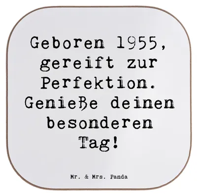 Produktbild von Mr. & Mrs. Panda Untersetzer für Gläser Spruch 1955 Geburtstag - Weiß - Geschenk, Jubiläum, Tassen, Tassenuntersetzer, besonderer Tag, Coaster, Tischuntersetzer, Alter