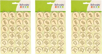 Produktbild von 3 Sets runder Adventskalenderzahlen aus Holz