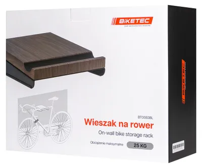 Productafbeelding van Fietsenhouder voor wandmontage BIKETEC met plank, robuust en stijlvol, zwart