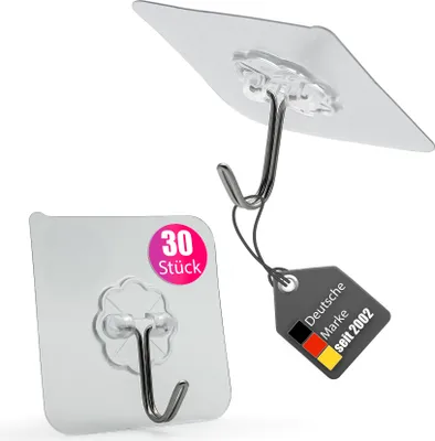 Produktbild von BigDean 30 Stück Klebehaken extra stark & selbstklebend – Wandhaken 180° drehbar - Haken ohne Bohren halten problemlos bis zu 10 kg