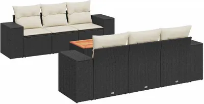 Produktbild von vidaXL 7-tlg. Garten-Sofagarnitur mit Kissen Schwarz Poly Rattan