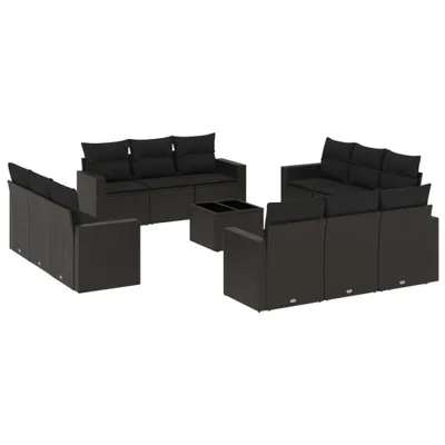 Produktbild von vidaXL 13-tlg. Garten-Sofagarnitur mit Kissen Schwarz Poly Rattan