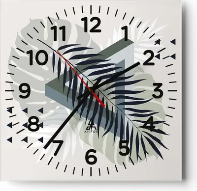 Produktbild von Wanduhr - Quadrat - Glasuhr - Monstera Palme Grafik - 40x40cm - Schleichendes Uhrwerk - Lautlos - zum Aufhängen bereit - Dekoration Modern - Wanddekoration aus Glas - C4AC40x40-4519