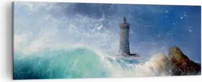 Produktbild von Bild auf Leinwand - Leinwandbild - Leuchtturm Meer - 140x50cm - Wand Bild - Wanddeko - Wandbilder - Leinwanddruck - Bilder - Kunstdruck - Wanddekoration - Leinwand bilder - Wandkunst - AB140x50-3576