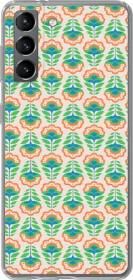 Produktbild von MuchoWow® Handyhülle Schutzhülle Hülle für Telefoonhoesje Samsung Galaxy S21 Retro - Blumen - Design - Grün - Orange Silikon Softcase Handy Hülle - Softcase