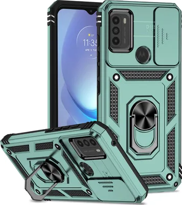 Produktbild von Moto G50 Hülle mit Schiebe Kamera Schutz und Ringhalter Ständer Robust Rüstung Schutzhülle für Motorola Moto G50 Grün