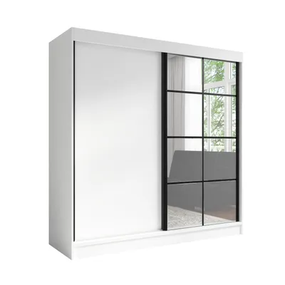 Produktbild von Taviro 200 cm Weiß, 2-türiger Kleiderschrank mit Spiegel, 3 Schubladen und Kleiderstangen – Funktionalität und Eleganz!
