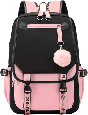 Image de Sac à dos - Sac scolaire - Sac pour livres - Usage quotidien - Avec port USB - 43 cm - Noir