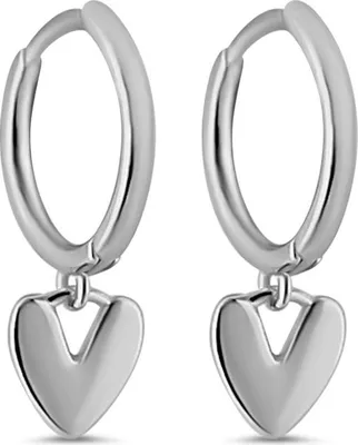 Produktbild von Neue Bling 9NB-1244 Silber-Ohrringe mit Herz - 11mm Durchmesser - 1,6mm Dicke - 18,5mm Gesamtlänge - Rhodium - Silber