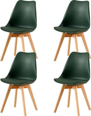 HJ_WeDoo Sada 4 jídelních židlí SGS s masivní bukovou nohou, skandinávský design Čalouněné kuchyňské židle Židle kuchyňské dřevo, armádně zelená