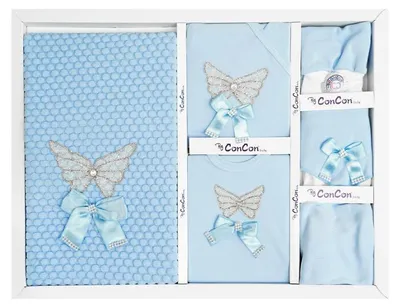 Produktbild von Schmetterling Baby Erstausstattungspaket 10-teilig aus 100% Baumwolle - Neugeborenen Set Blau