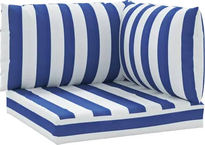 Produktbild von vidaXL Palettenkissen 3 Stk. Blau & Weiß Gestreift Oxford-Gewebe