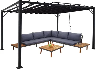 Produktbild von Pergola MCW-L40, Garten Lamellen-Pavillon Terrassenüberdachung, 8cm-Alu-Gestell Stoff/Textil, 3x4m anthrazit