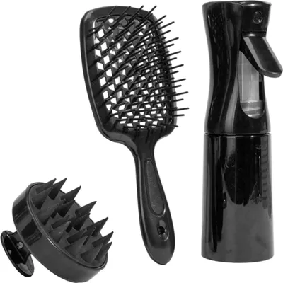 Obrázok produktu pre Šampónová kefa, masážna kefa na pokožku hlavy + rozprašovač + hrebeň na vlasy, kefa na vyrovnávanie vlasov, kadernícka sada
