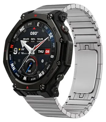 Obrázok produktu pre Nerezové náramok pre smart hodinky - T-Rex 3 Pro 48 mm - Kompatibilný s modelmi GTR 2/2e - Nerezová oceľ - 22 mm - Originálna zapínanie - Strieborná farba