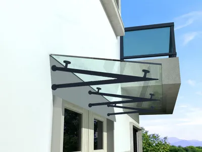 Produktbild von BuyLando (3V) 250x90 cm Klarglas Glasvordach inkl. Edelstahlhalter in RAL 7016