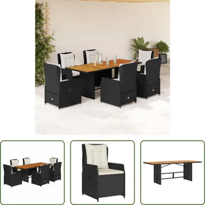 Produktbild von The Living Store 7-tlg. Garten-Essgruppe mit Kissen Schwarz Poly Rattan