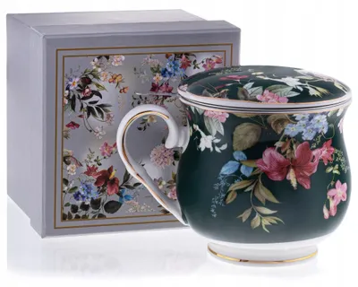 Produktbild von Becher mit Teesieb Blumen Retro Keramik Porzellan 480 ml Stahlfilter