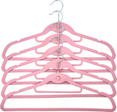 Image de Cintre en velours, lot de 5 cintres porte-cravates, porte-ceintures, cintre à linge, crochet à vêtements, cintre à vêtements, couleur:rose