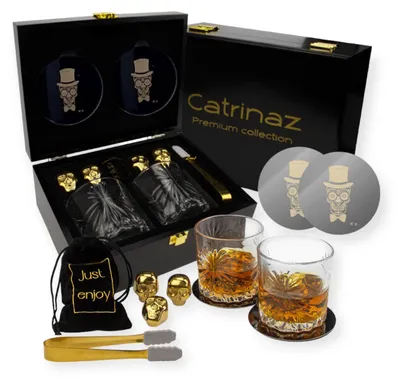 Produktbild von s Whiskey-Set mit 2 Gläsern und Whiskey-Steinen aus Edelstahl