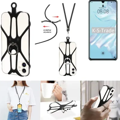 Produktbild von K-S-Trade 3in1 Handykette Handyband Handykordel Halsband Smartphone-Ring Handy-Ring kompatibel mit Huawei P30 Lite Fingerhalterung Handyring