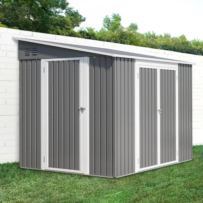 Immagine prodotto di Capanno da giardino di 1,8 x 2,4 metri, realizzato in metallo, con doppia porta dotata di serratura e porta laterale, impermeabile, superficie di 4,5 m², acciaio zincato