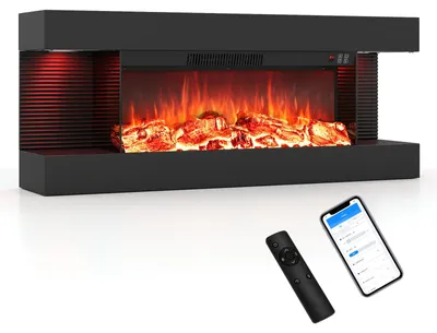 Immagine prodotto di COSTWAY, caminetto elettrico da 32 pollici, a 3 lati, caminetto decorativo con riscaldamento da 750W/1500W, caminetto da parete con luci LED laterali, effetto fiamma 3D, 12 colori di fiamma e timer