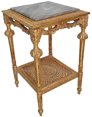 Produktbild von Casa Padrino Barock Beistelltisch Antik Gold / Grau - Prunkvoller Antik Stil Massivholz Tisch mit Marmorplatte - Wohnzimmer Möbel im Barockstil - Barock Möbel