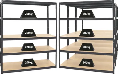 Produktbild von Mega Deal | 4x Schwerlastregal Giant Elephant | HxBxT 180x150x60 cm | Fachlast 200kg | Schwarz