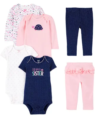 Zdjęcie produktu dla Zestaw 6-częściowy dla dziewczynek Simple Joys marki Carter's: body (krótki i długi rękaw)