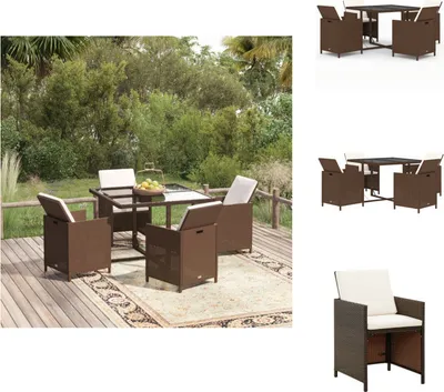 Produktbild von vidaXL 5-tlg. Garten-Essgruppe mit Kissen Poly Rattan Braun -  Gartenmöbel-Sets