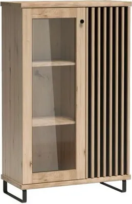 Obrázok produktu pre Minio, vitrína "CALI 3", s kovovými nohami, dub Artisan / čierna farba