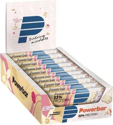 Produktbild von Powerbar Plus 33% Proteinriegelbox Vanille Und Himbeere 90g 10 Einheiten Blau Blau One Size