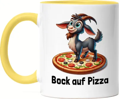 Produktbild von Bock Auf Pizza Tasse gelb Ziegenliebhaber Pizzaliebhaber Lustige Sprüche Humor Geschenk