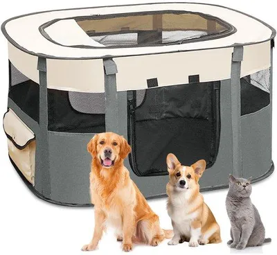 Productafbeelding van Ibenzoa® Opvouwbare puppyren, 110 x 85 x 58 cm – robuuste en veilige ren voor puppy's, kittens en kleine huisdieren, grijs