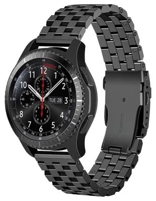 Immagine prodotto di Bracciale in acciaio inossidabile per orologio - Cinturino di ricambio - 22 mm - Nero e argento - Compatibile con Galaxy Watch 3 e Gear S3 -