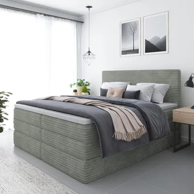Produktbild von Bett, Boxspringbett ZENO PLUS mit 2-Matrazen und VISCO Topper, Doppelbett, Stauraum, Schlafzimmer, Polsterbett, 200x200 cm (Olive - Tilia 37)